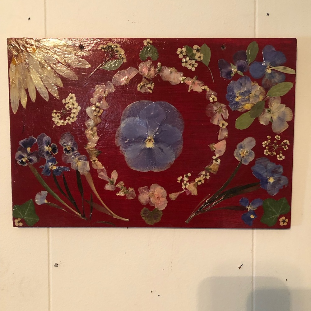Pressed flower, art wooden wall clock